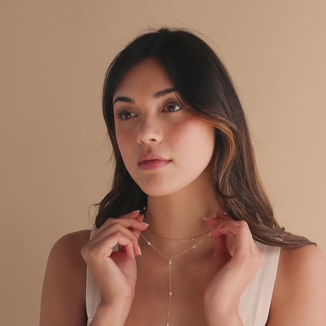 Pearl station lariat necklace