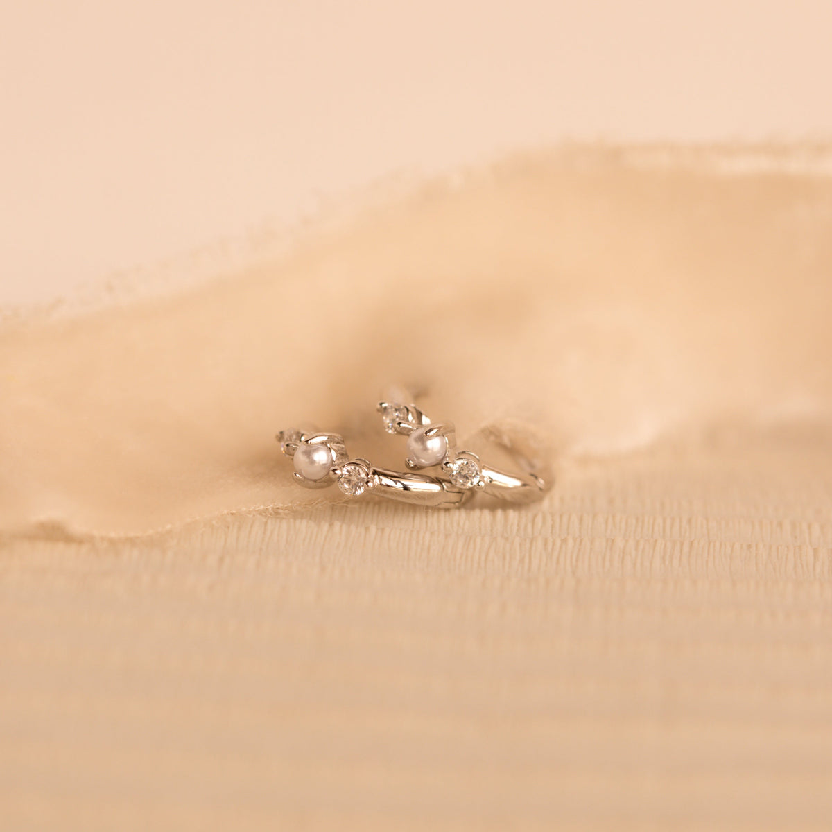 Pearl diamond huggies