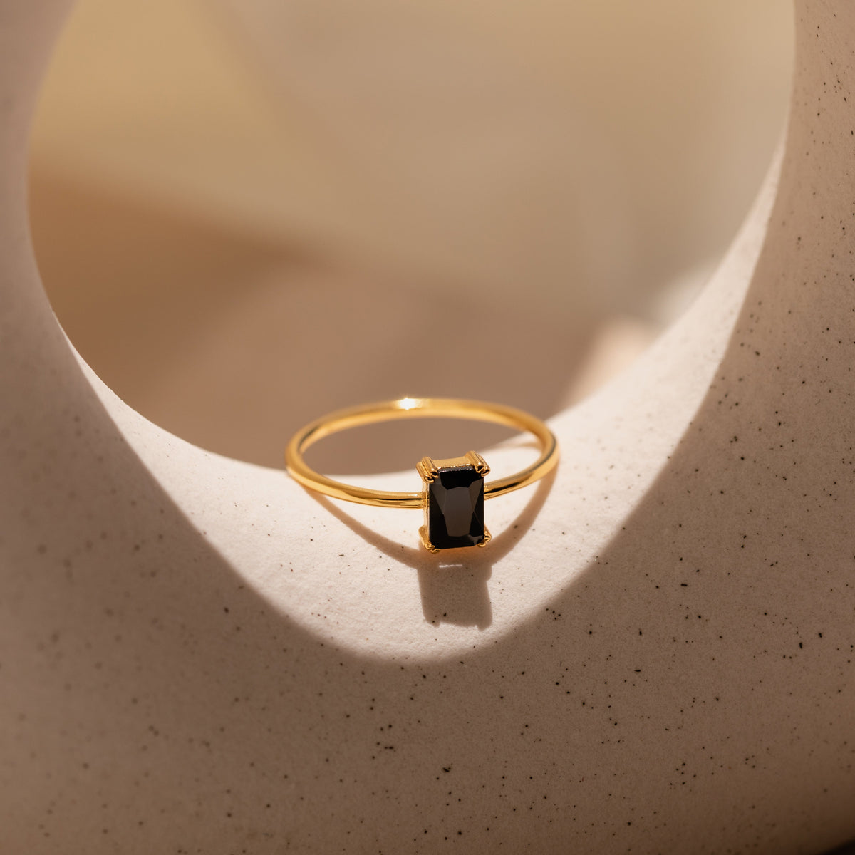 Black Emerald-Cut Ring