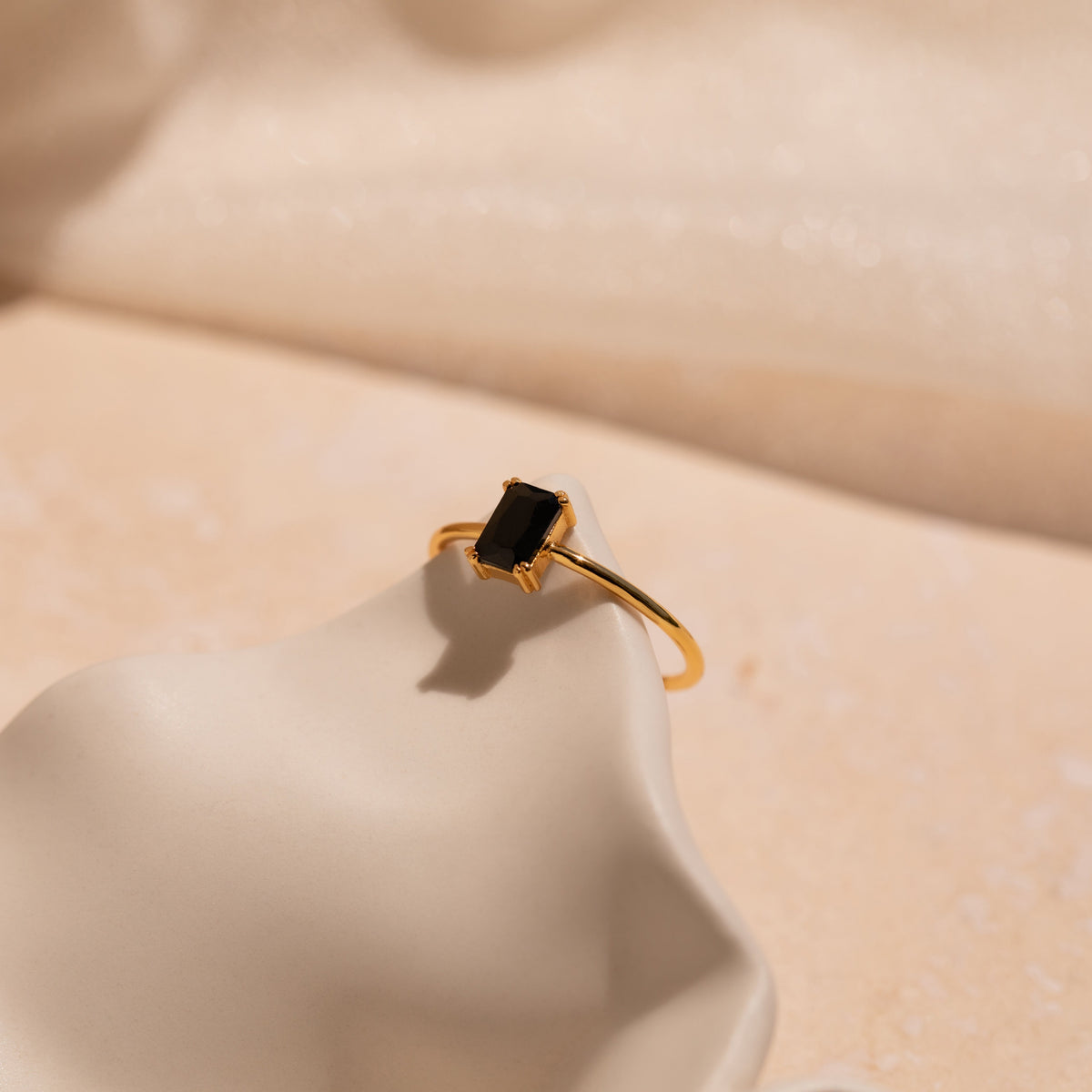 Black Emerald-Cut Ring