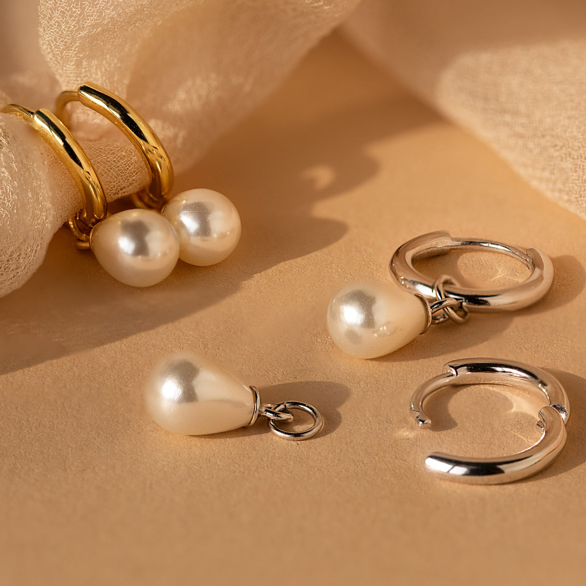 Dainty pearl drop huggies