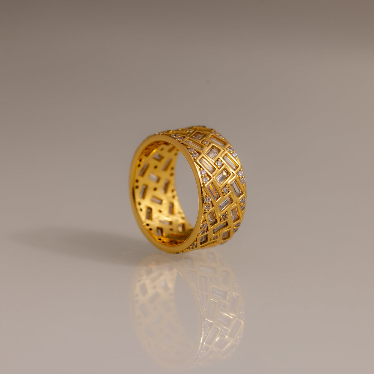 Mosaic diamond baguette ring