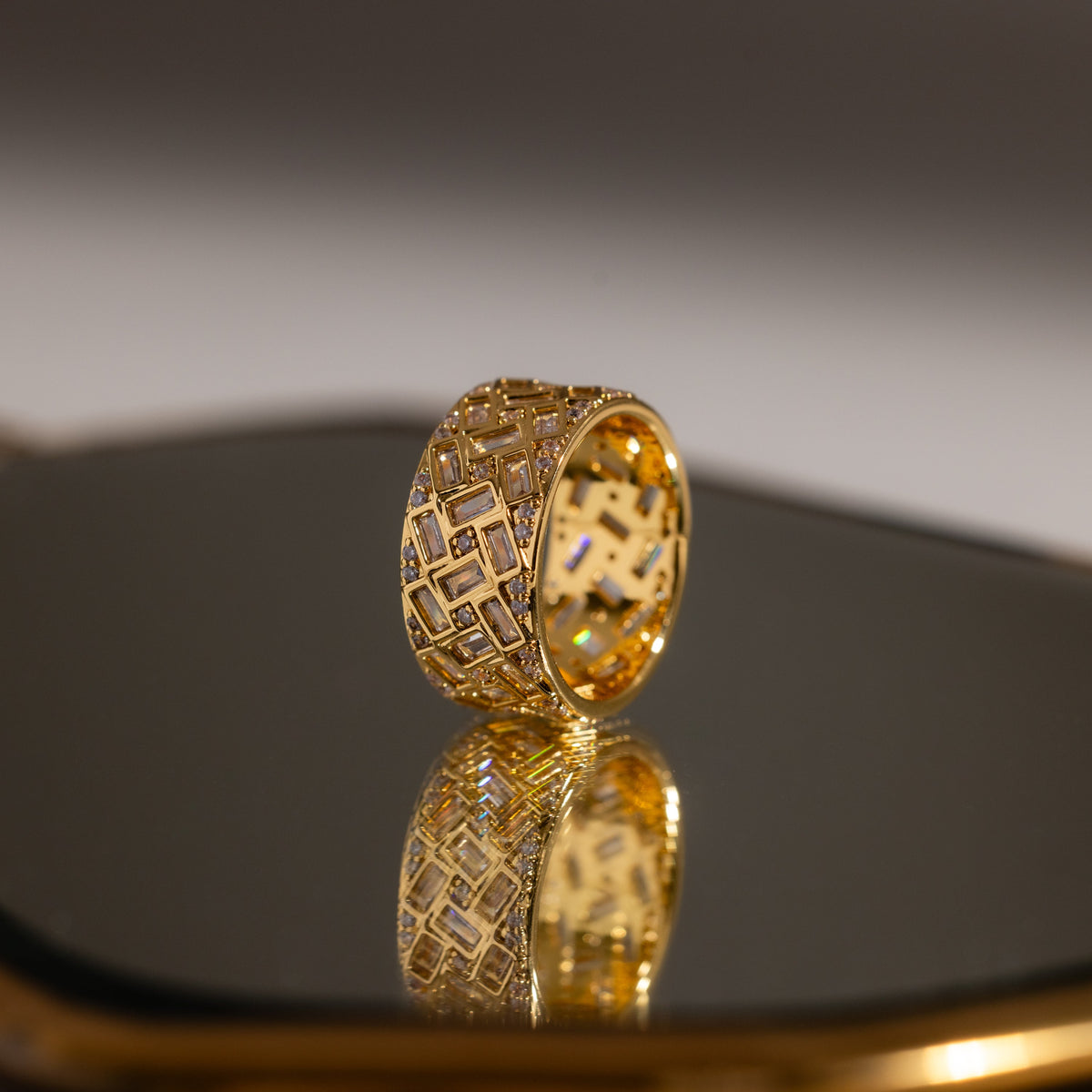 Mosaic diamond baguette ring