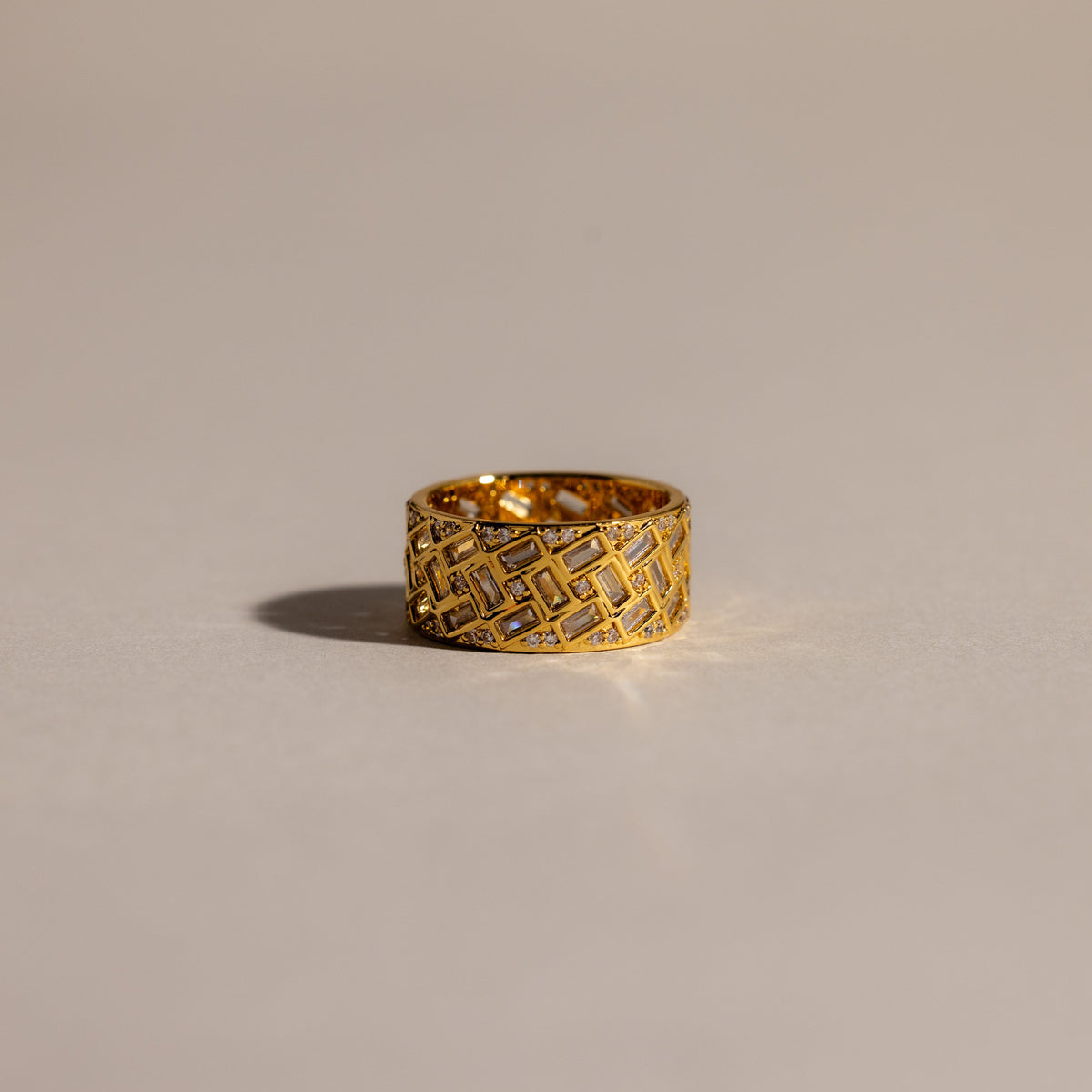 Mosaic diamond baguette ring