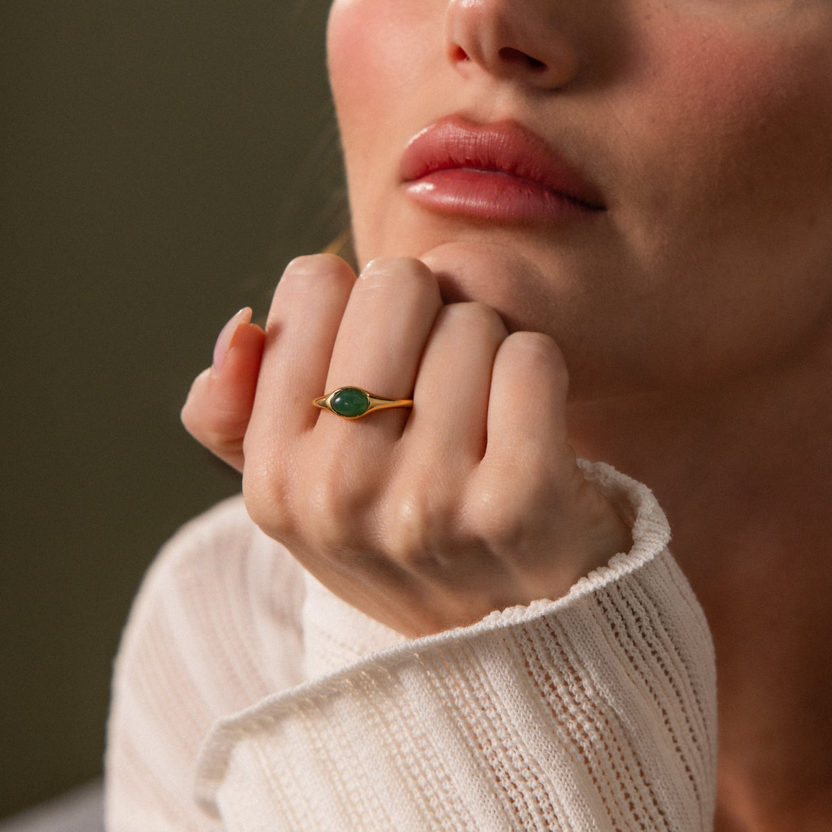 Oval jade signet ring