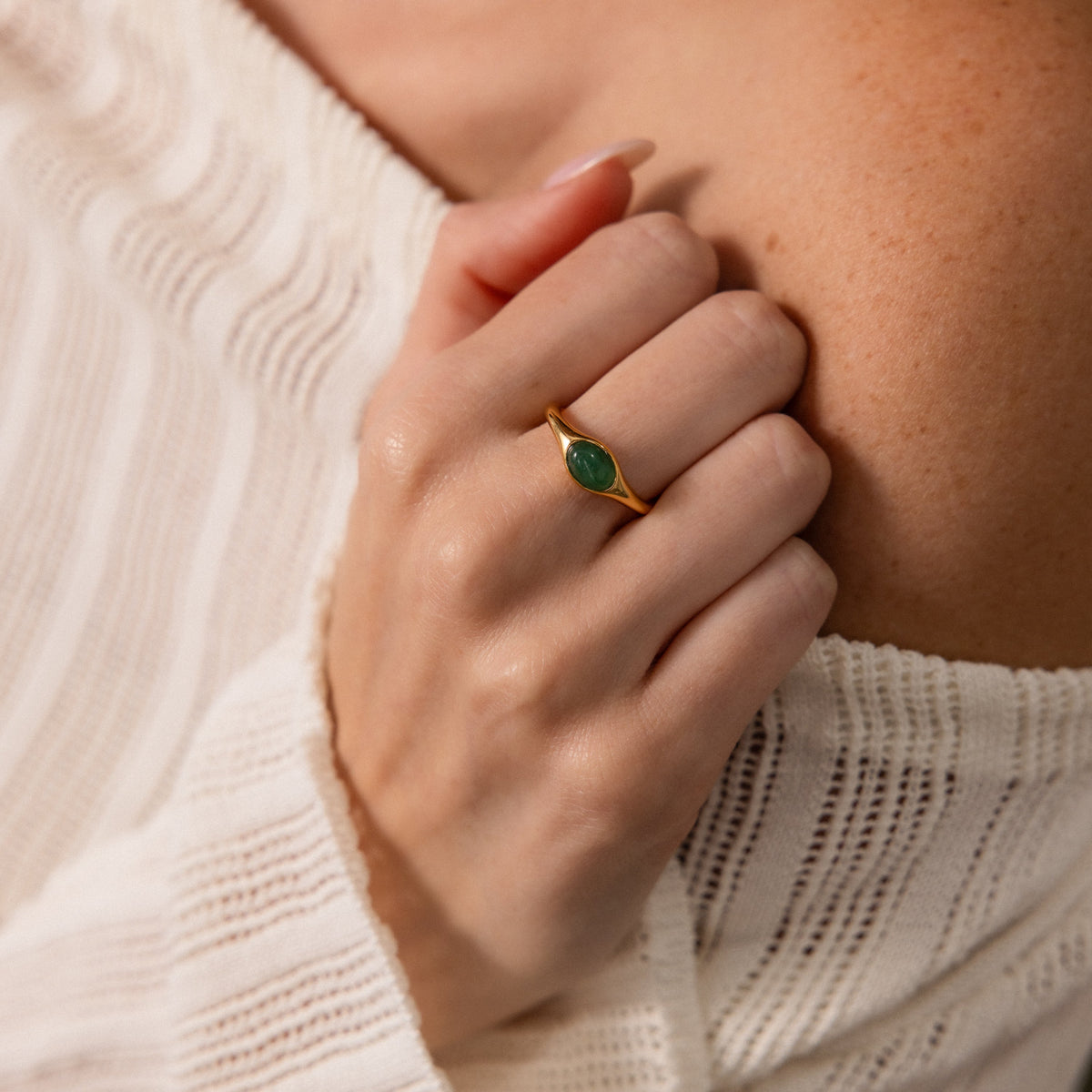 Oval jade signet ring