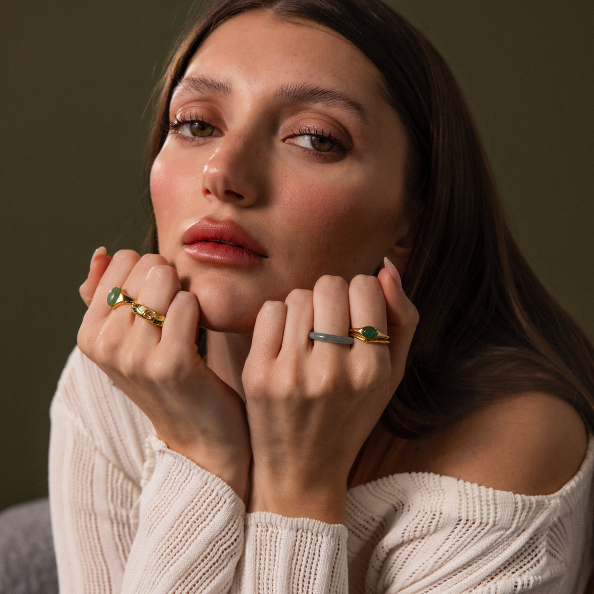 Oval jade signet ring