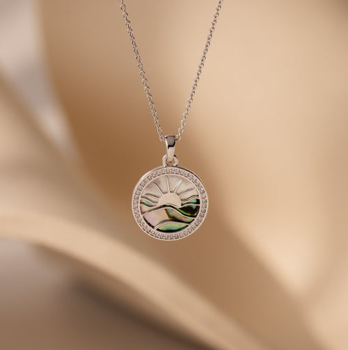 Abalone sunrise pendant necklace