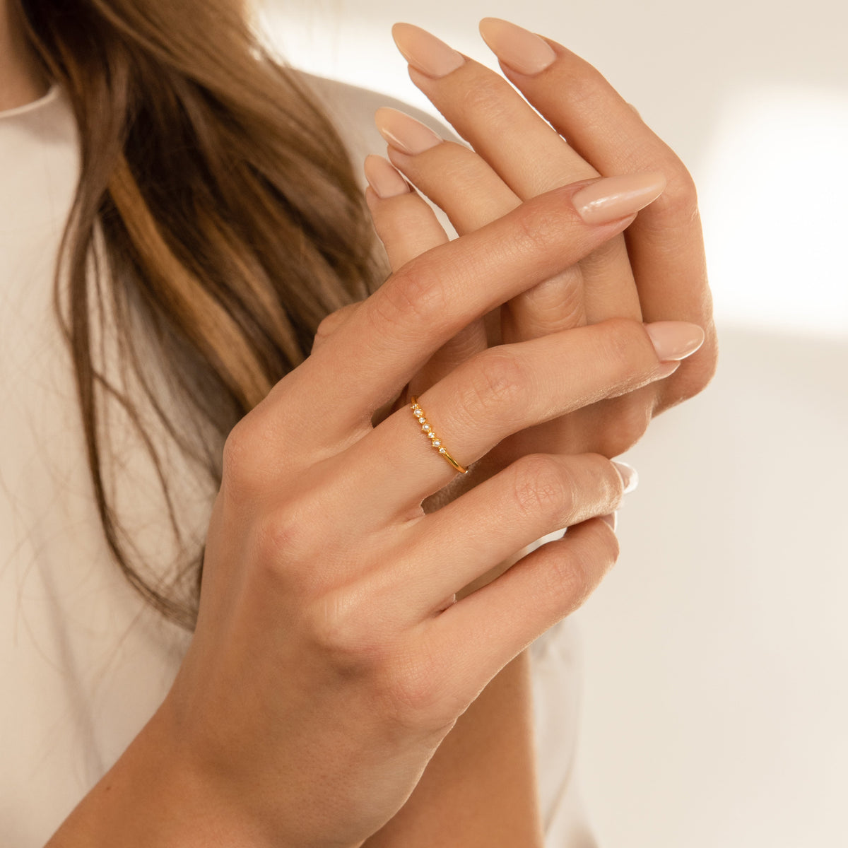Delicate pearl diamond ring