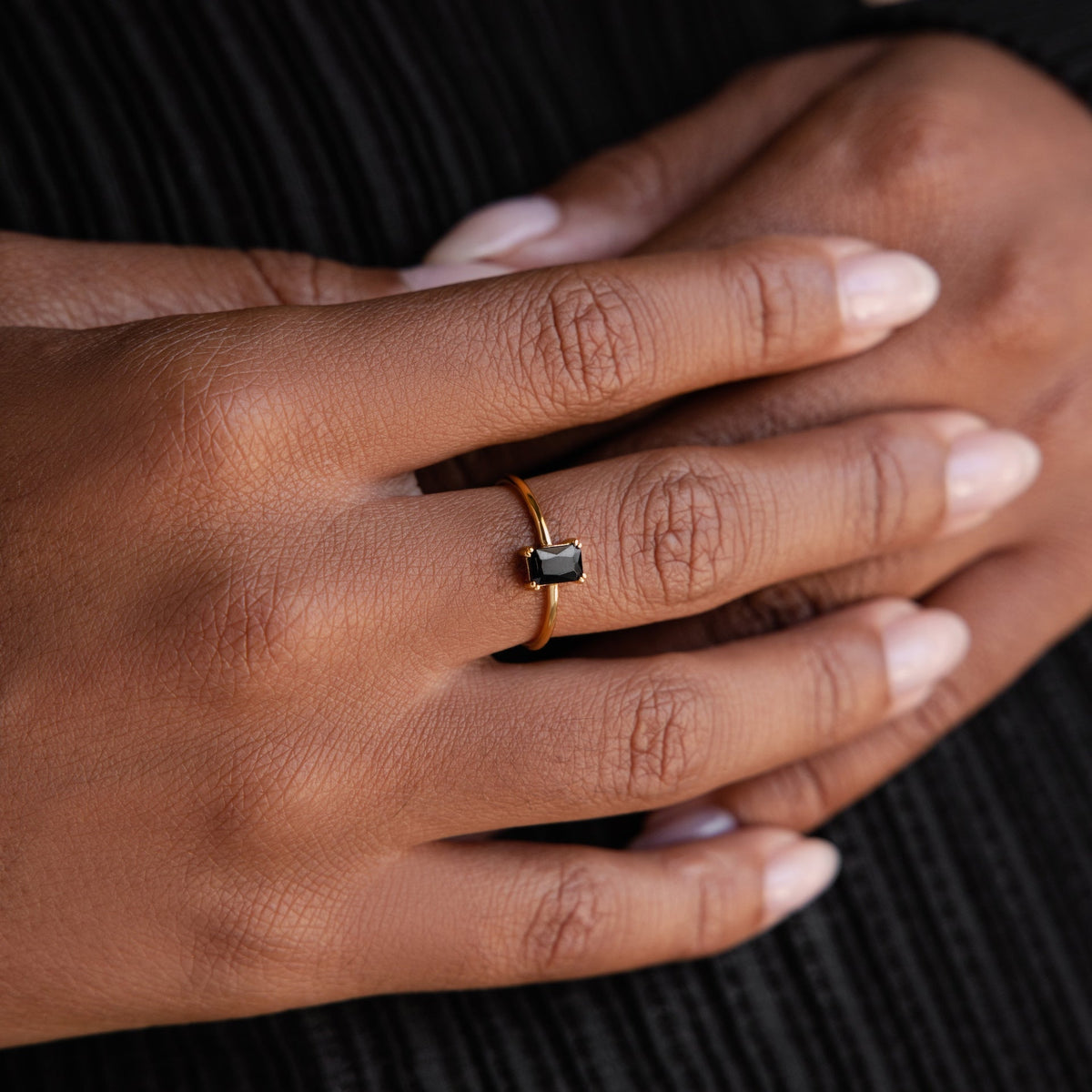 Black Emerald-Cut Ring