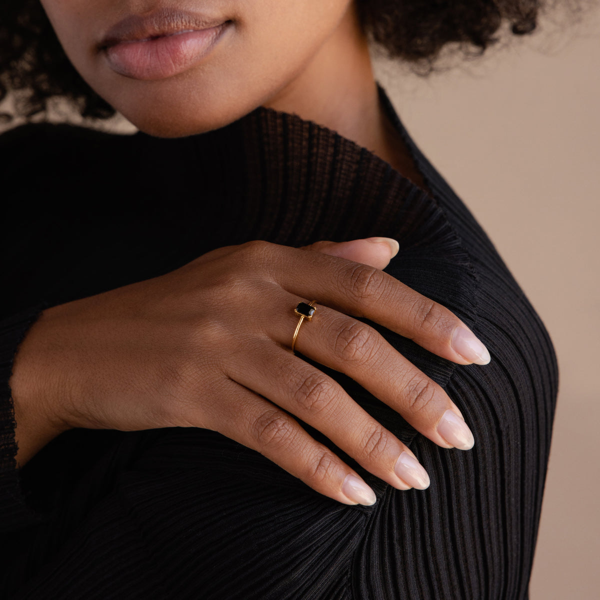 Black Emerald-Cut Ring