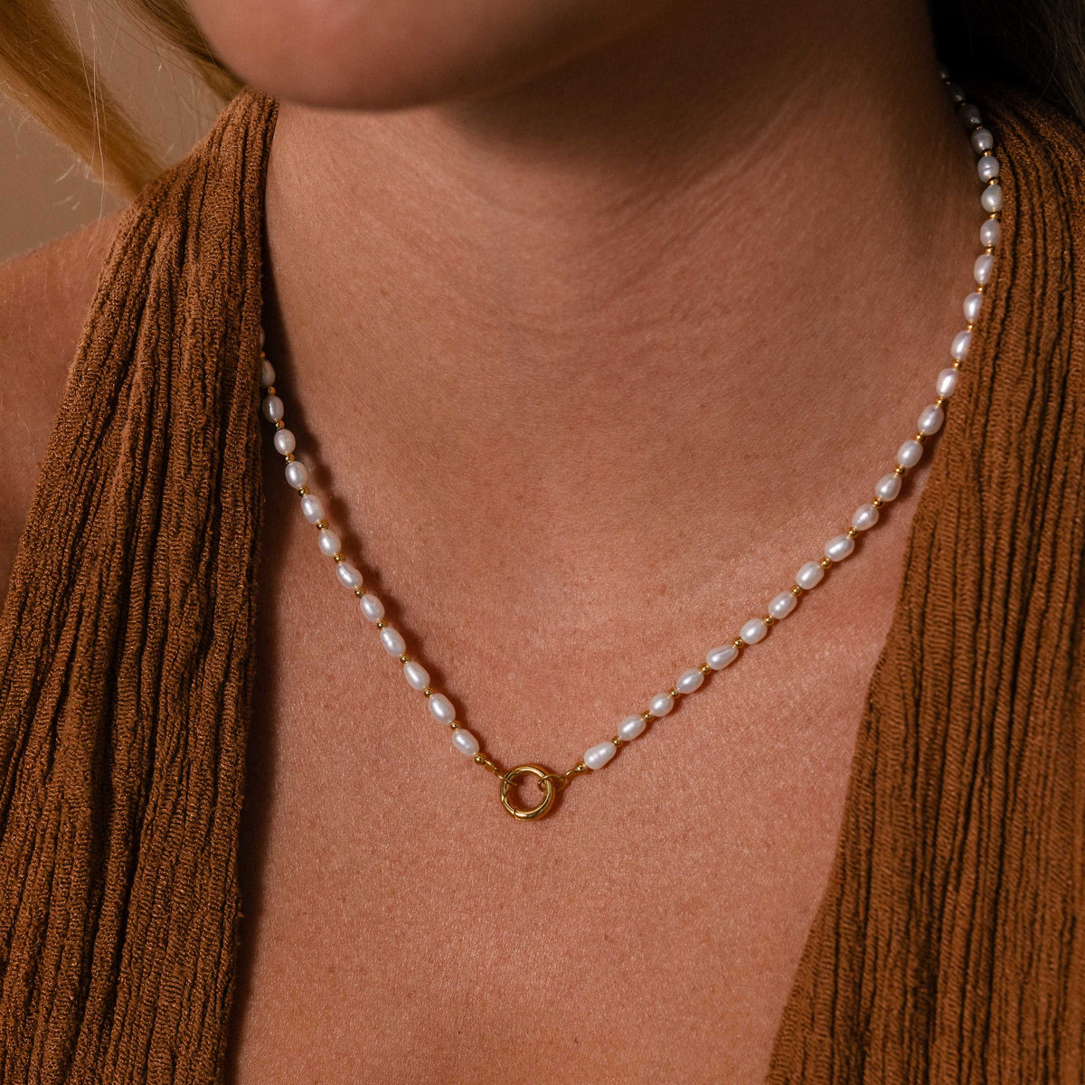 Pearl station beaded charm necklace
