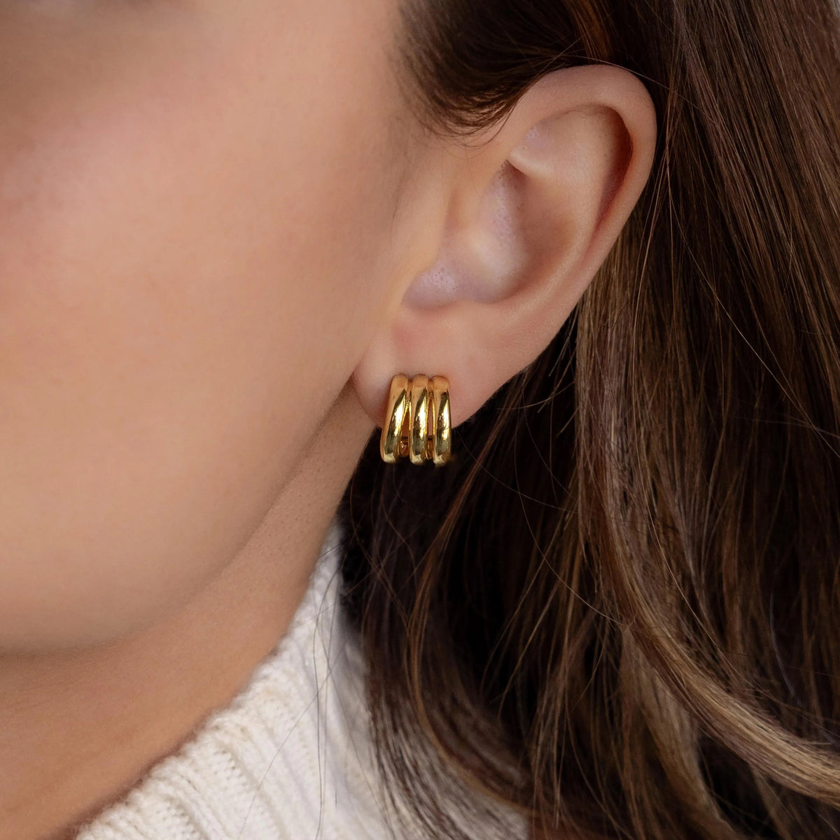 Triple loop huggie earrings