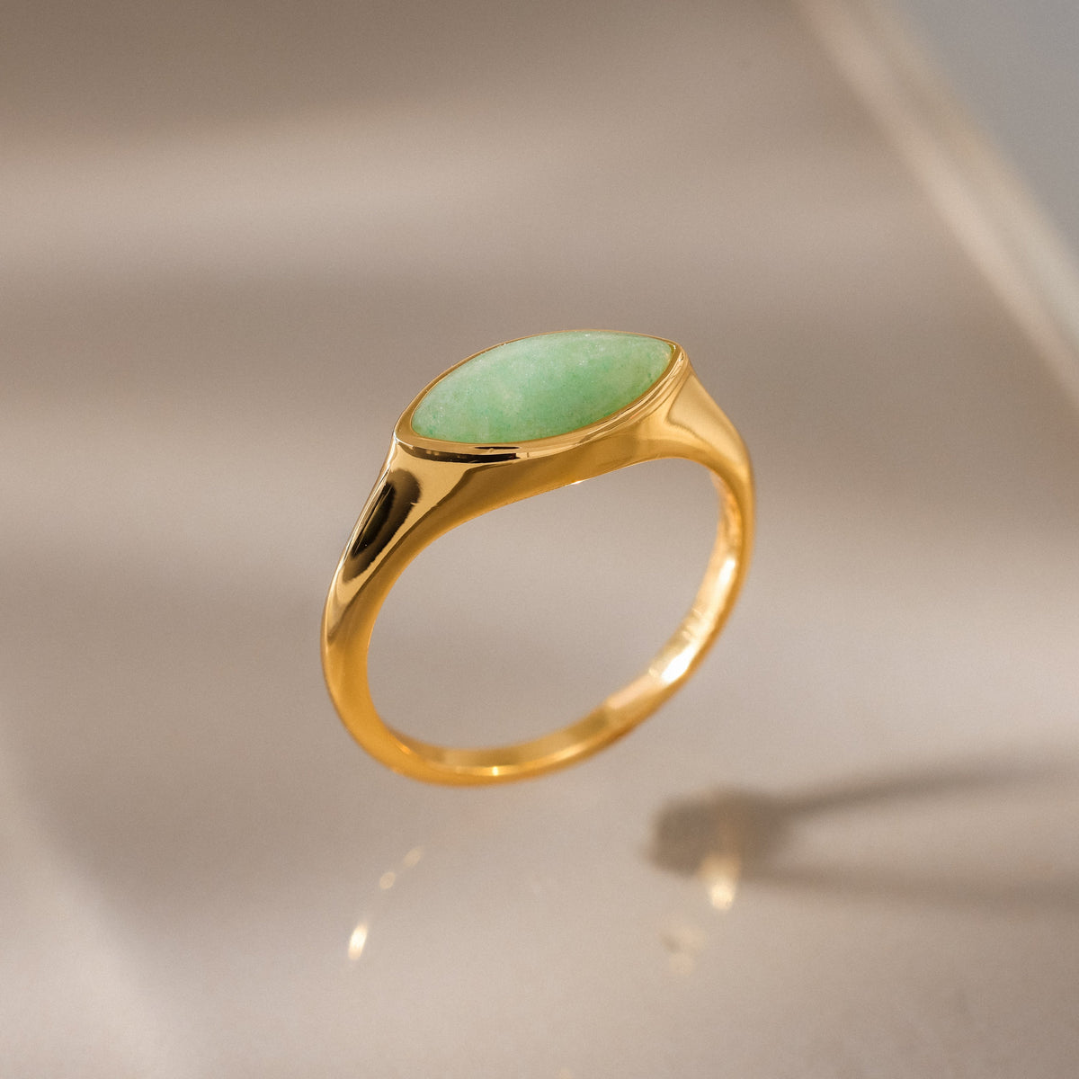 Marquise jade signet ring