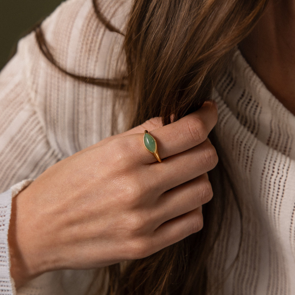 Marquise jade signet ring