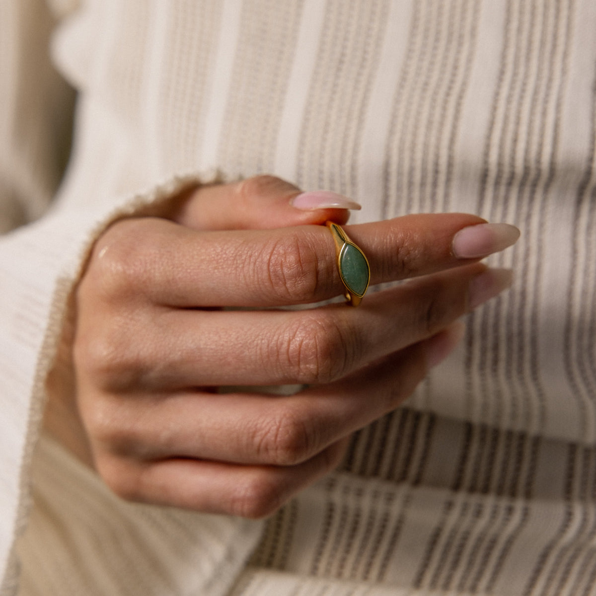 Marquise jade signet ring