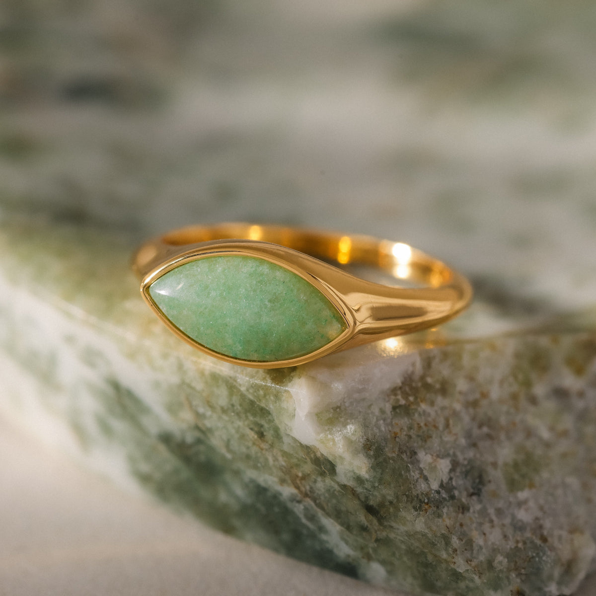 Marquise jade signet ring