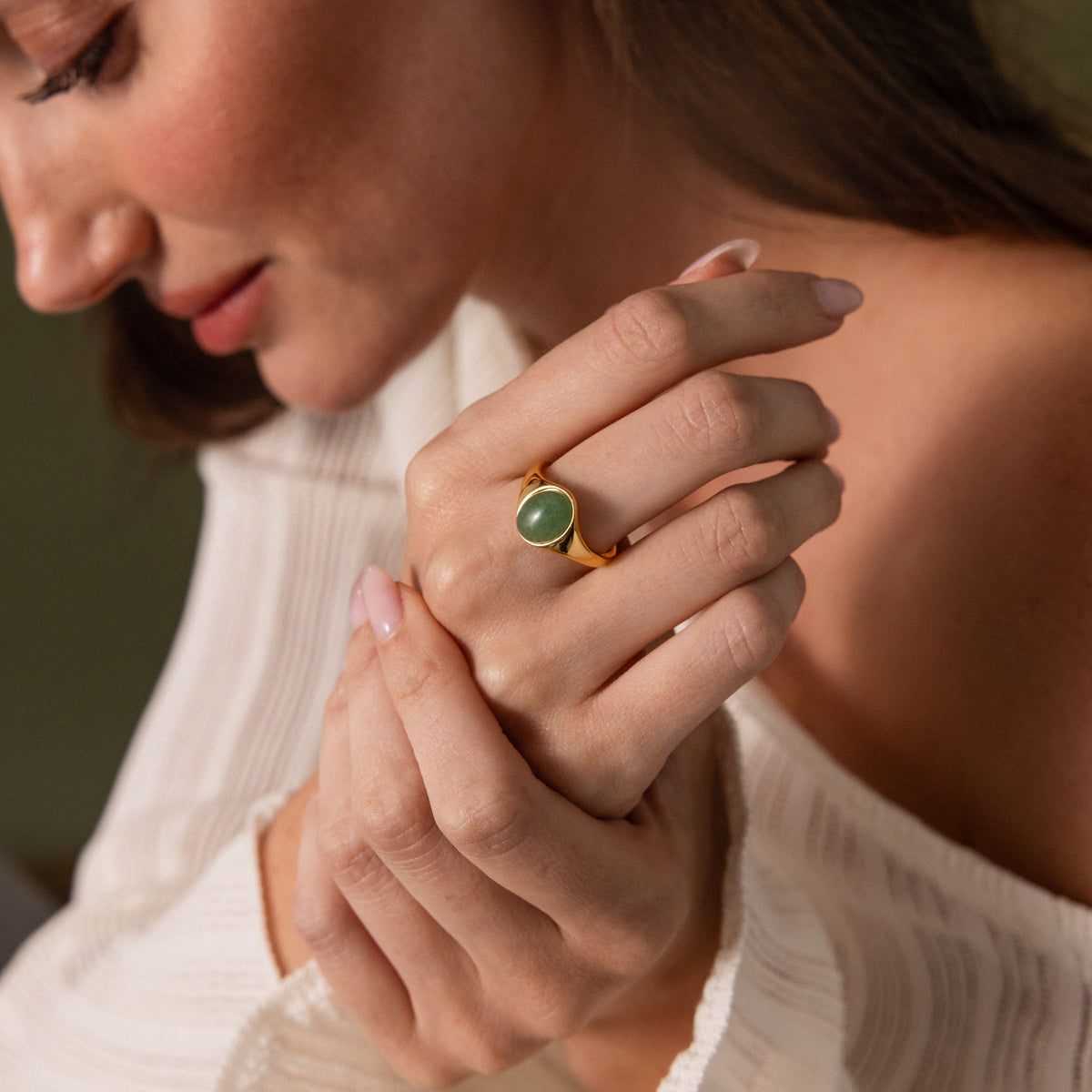 Solace jade signet ring