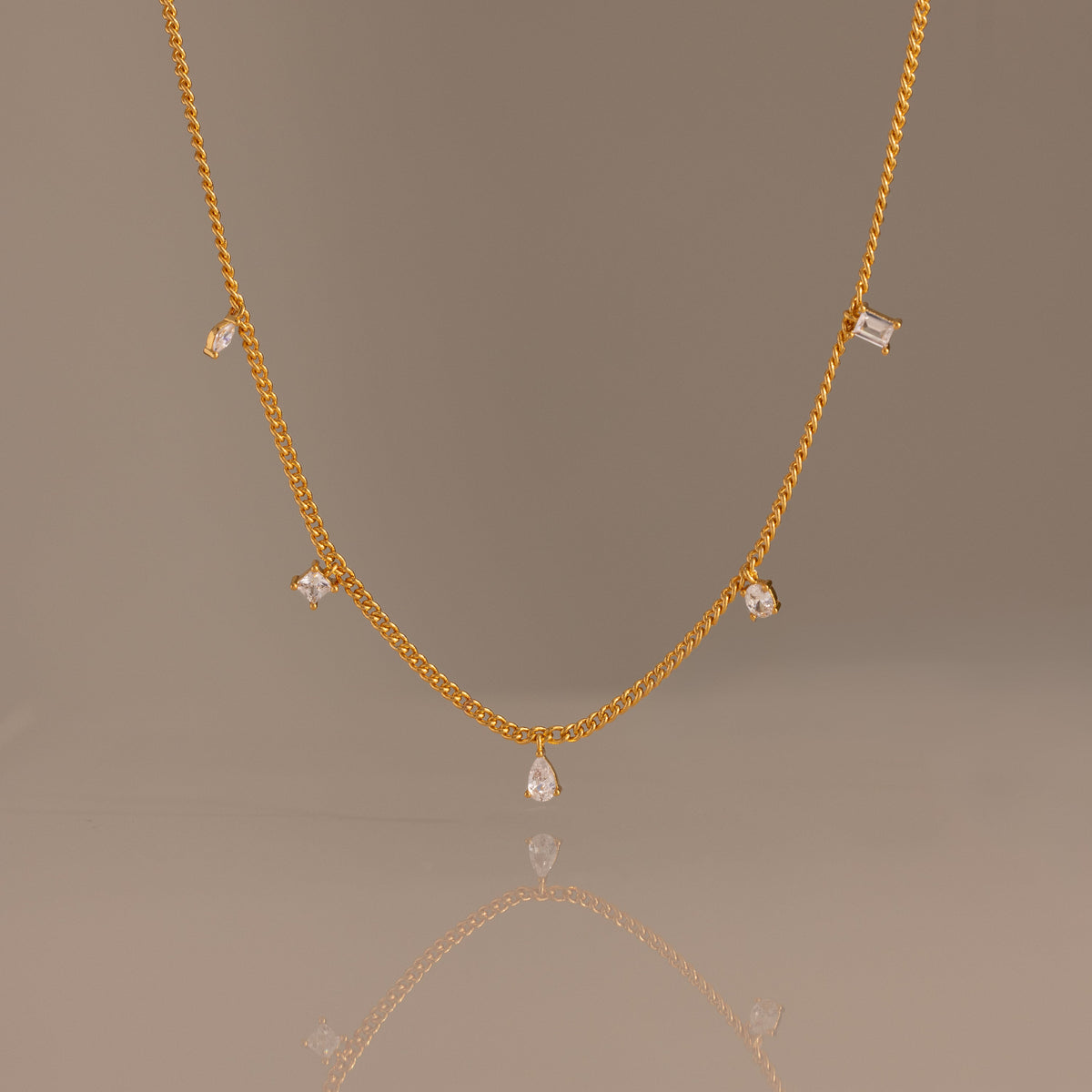 Diamond station curb necklace