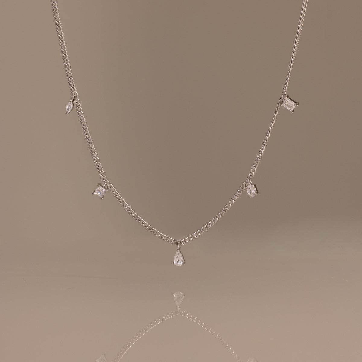 Diamond station curb necklace