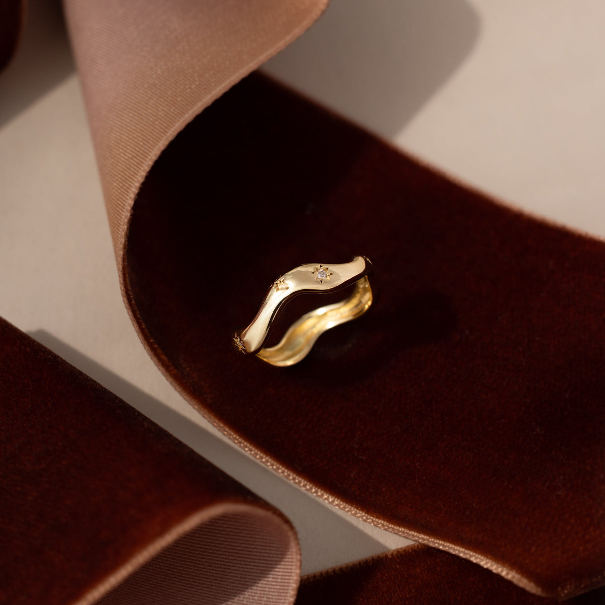 Wavy diamond celestial ring