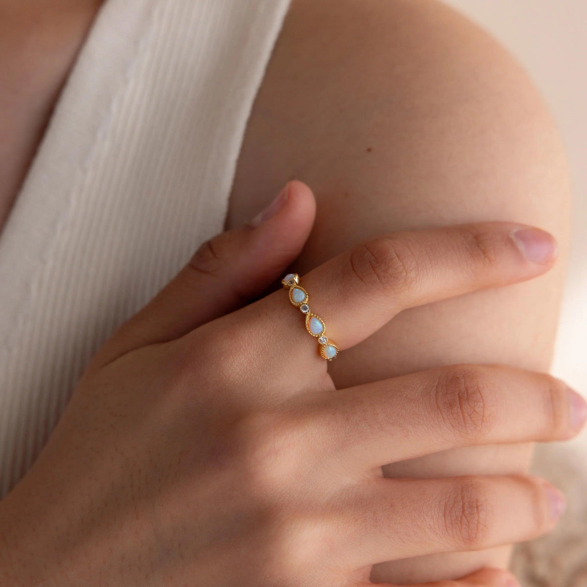 Opal diamond teardrop ring
