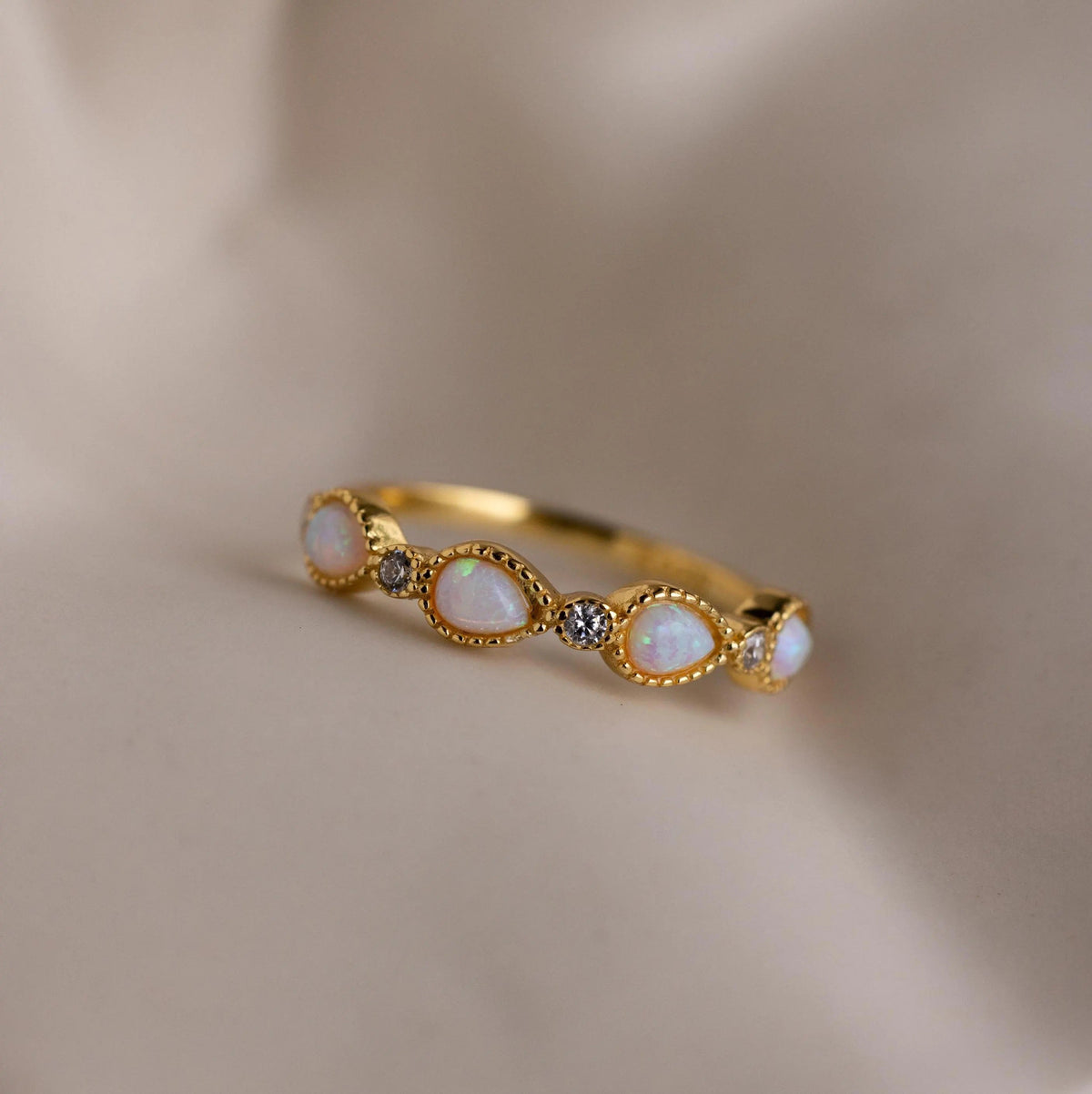 Opal diamond teardrop ring