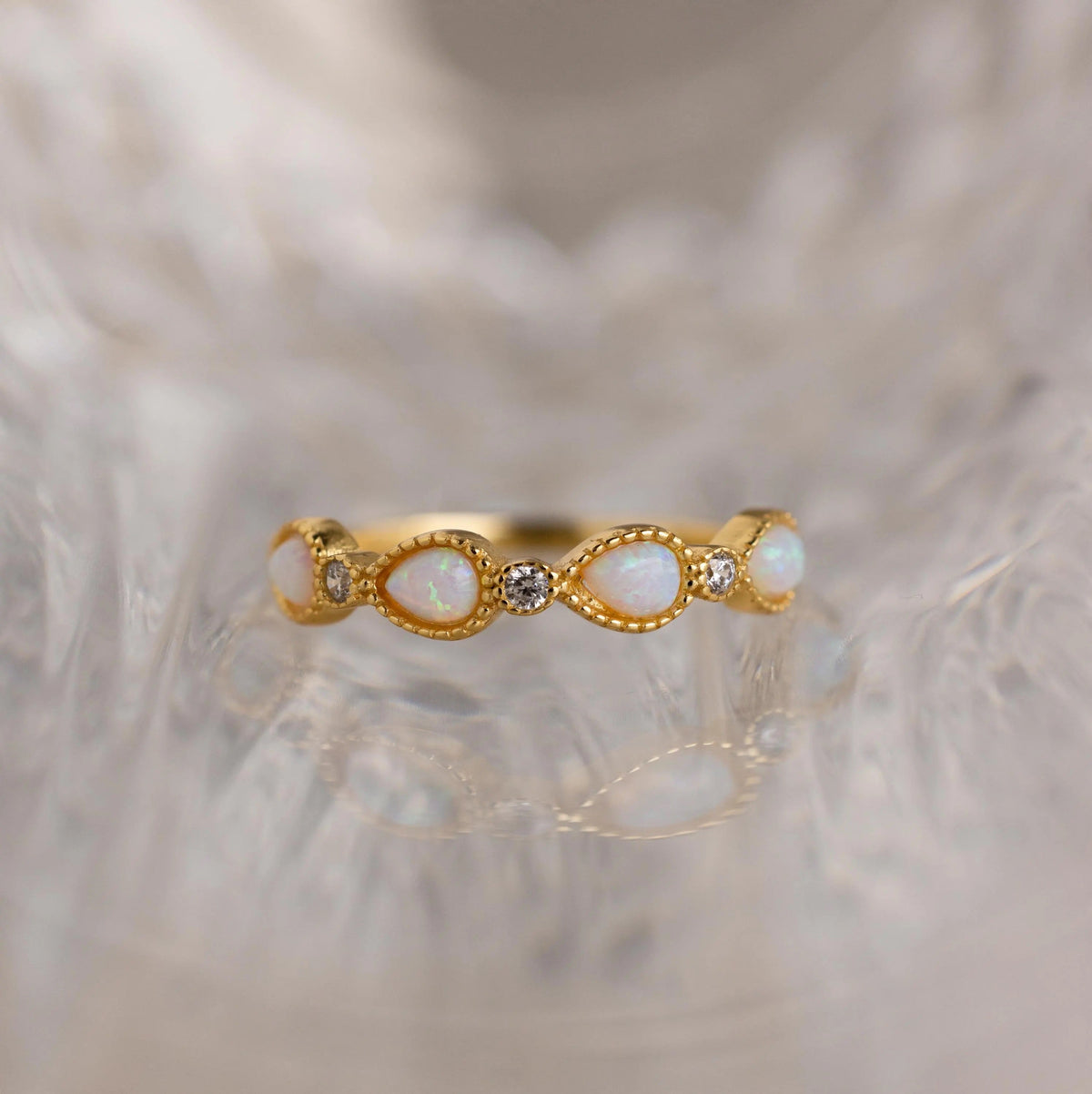 Opal diamond teardrop ring