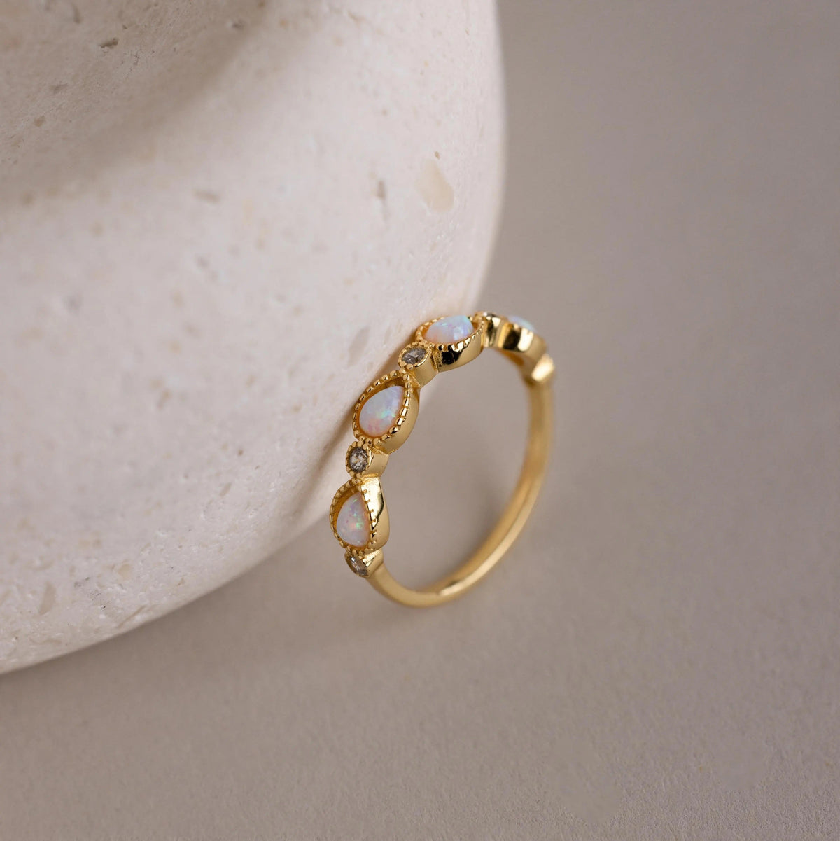 Opal diamond teardrop ring