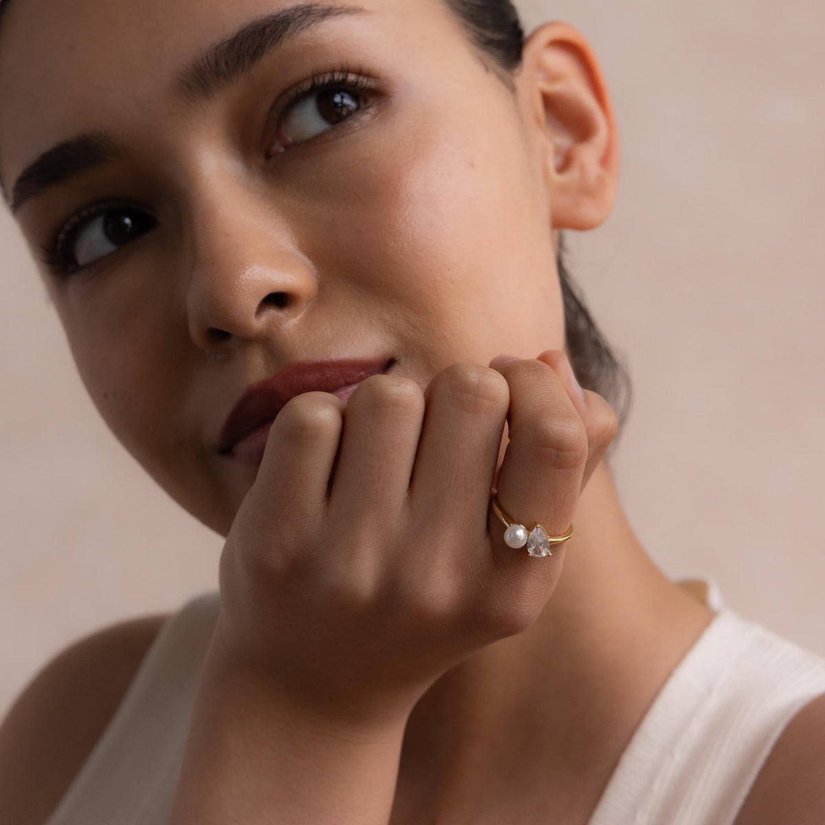 Pearl diamond ring