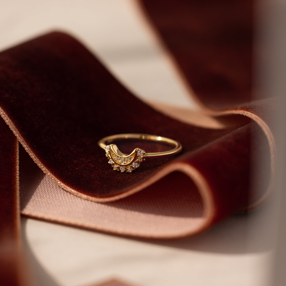 Diamond crescent moon ring