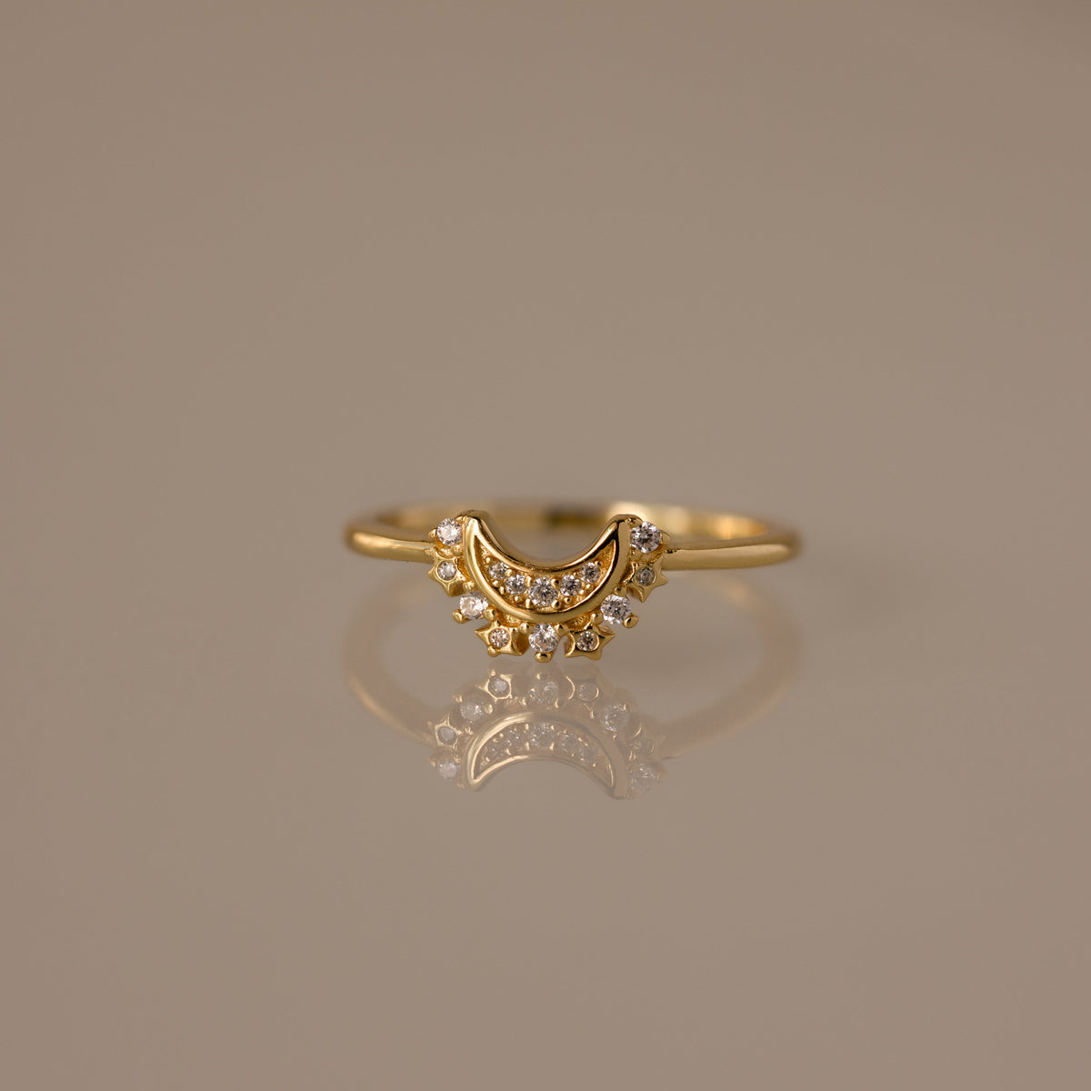 Diamond crescent moon ring