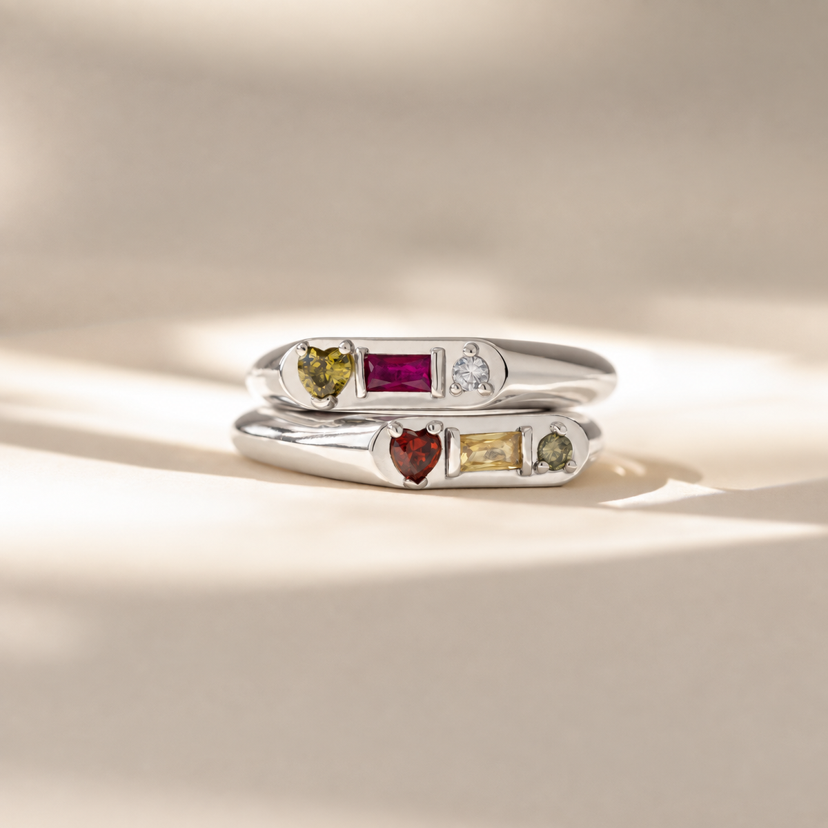 Silver birthstone signet ring, view 1