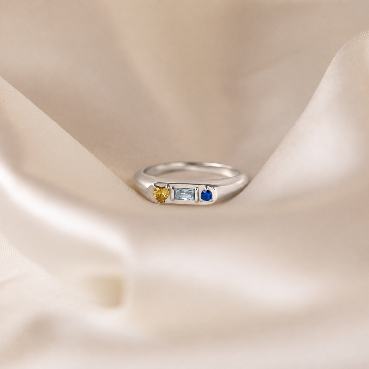 Silver birthstone signet ring, view 2