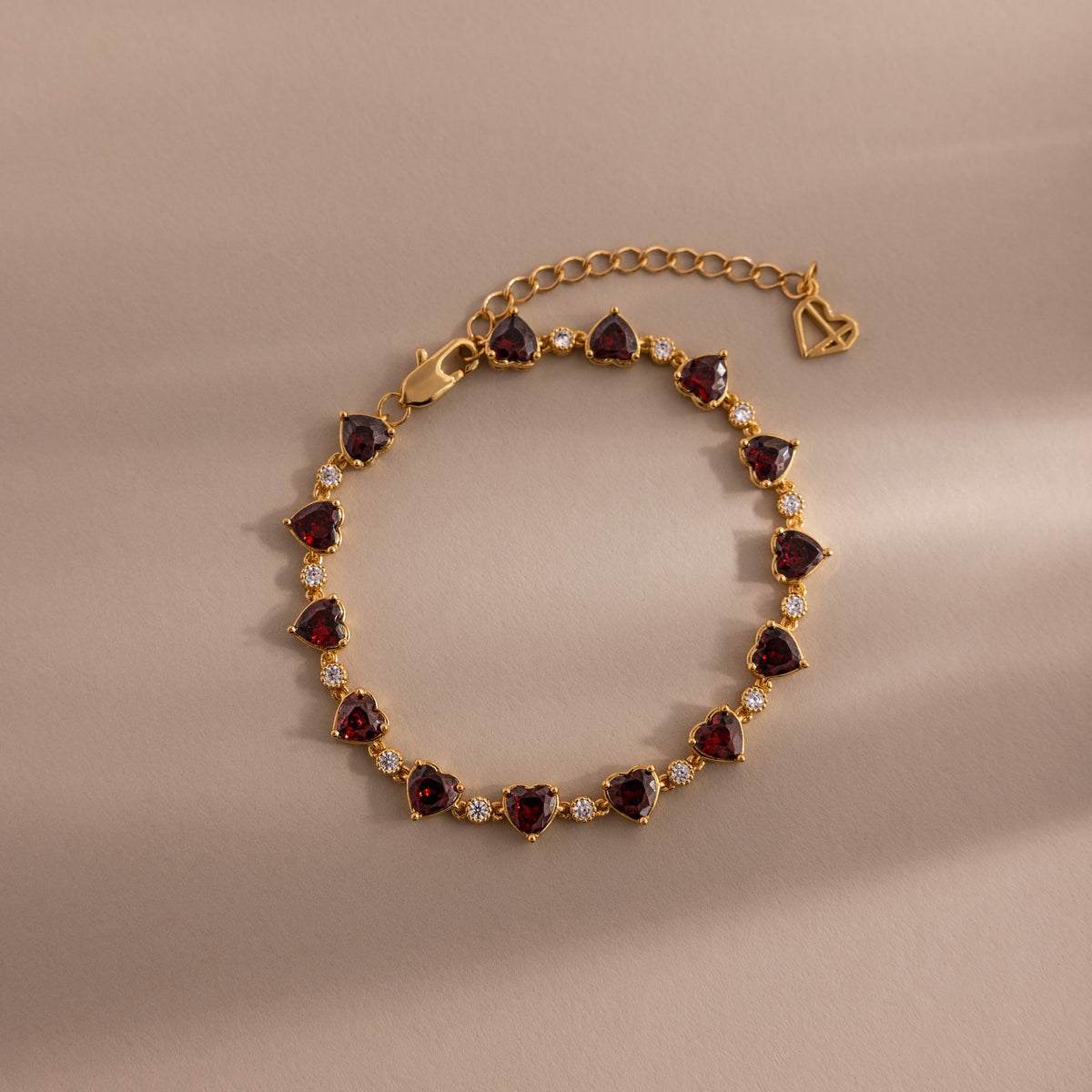 Garnet Heart Tennis Bracelet