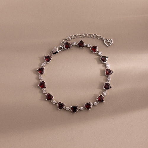Garnet Heart Tennis Bracelet