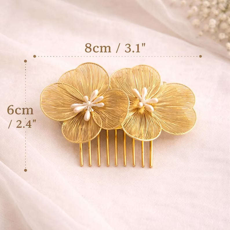 Gold Flower Hair Comb dimensions