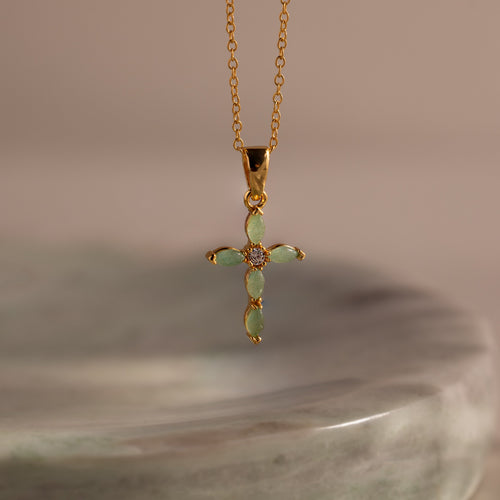 Marquise jade cross necklace
