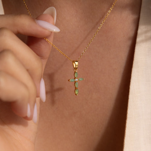 Marquise jade cross necklace