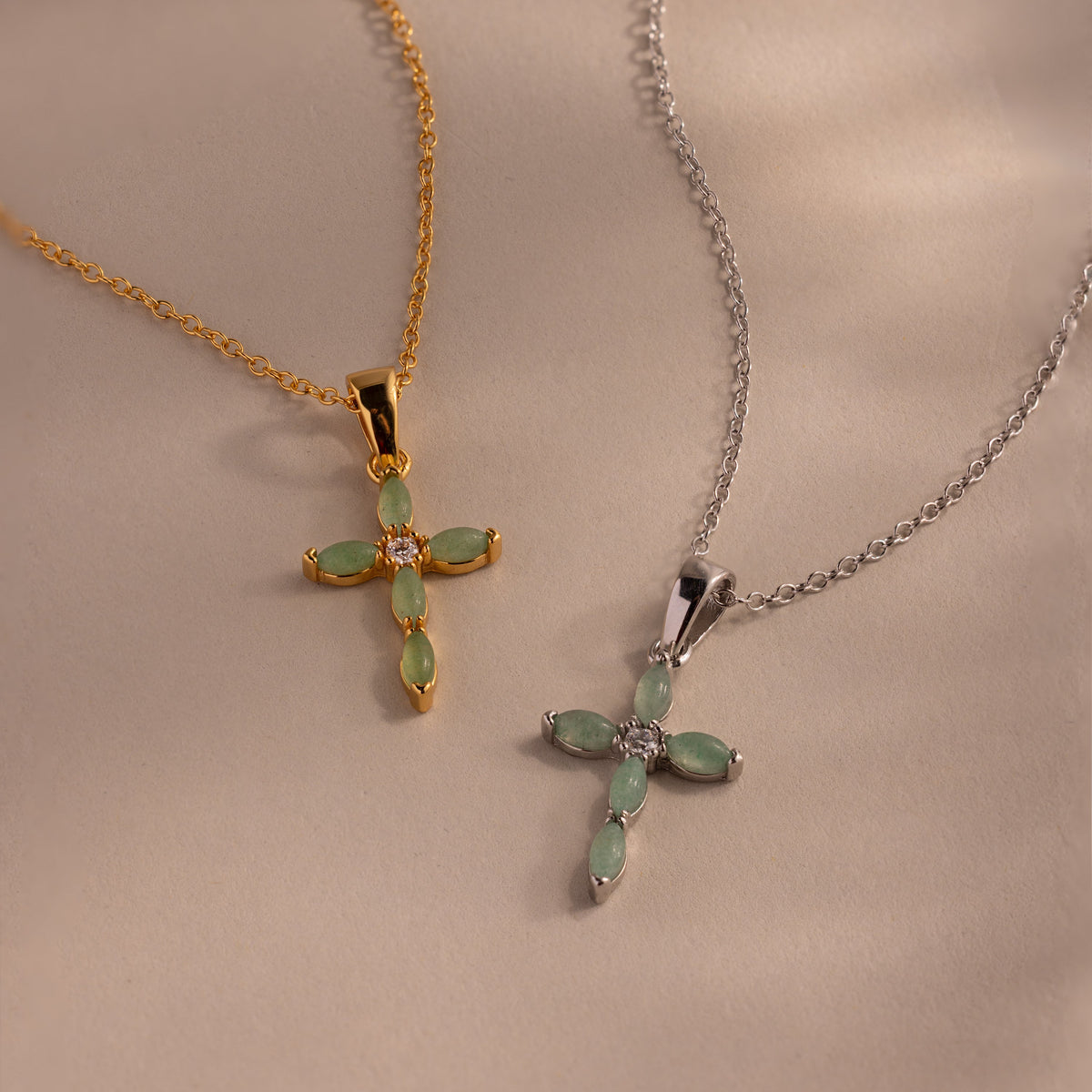 Marquise jade cross necklace
