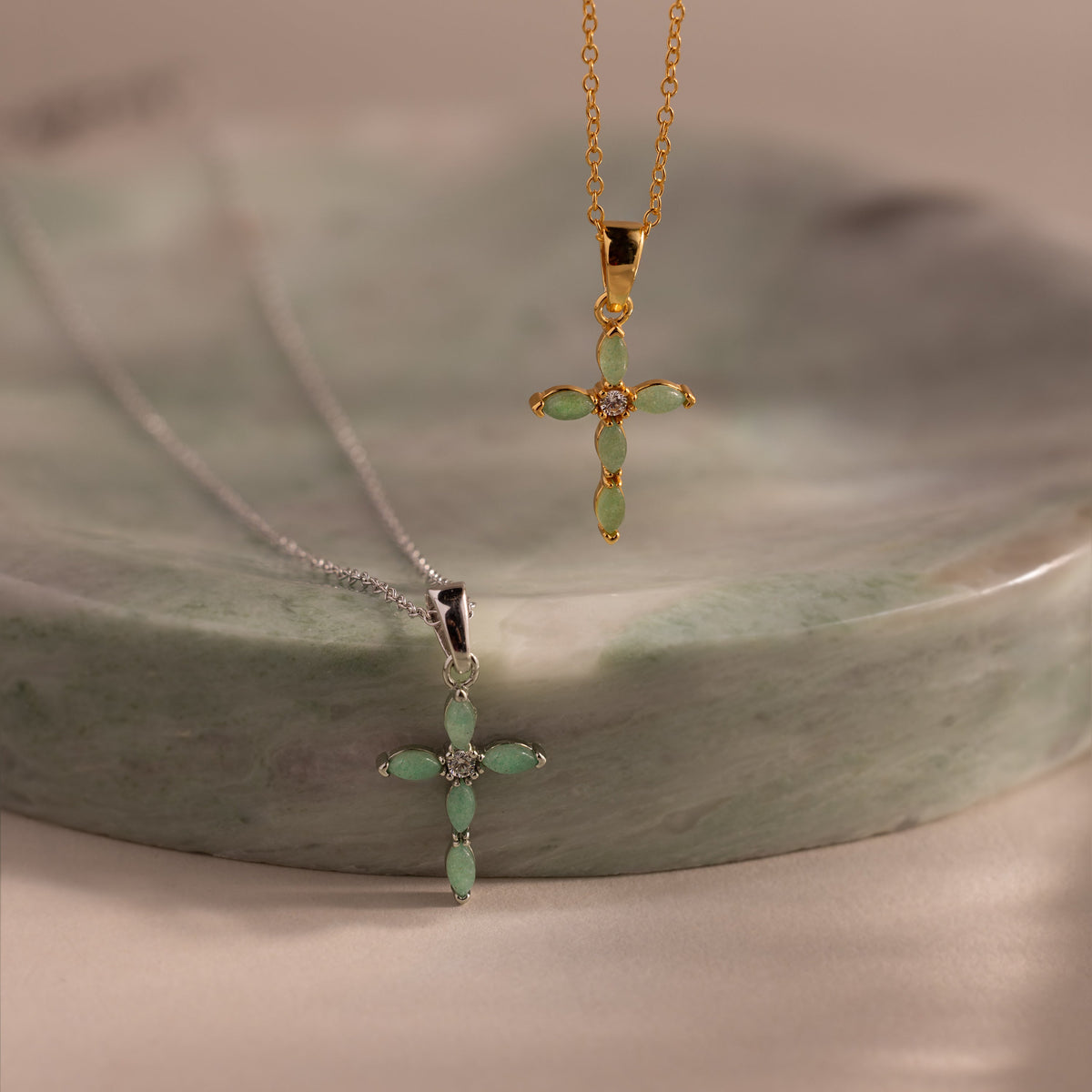 Marquise jade cross necklace