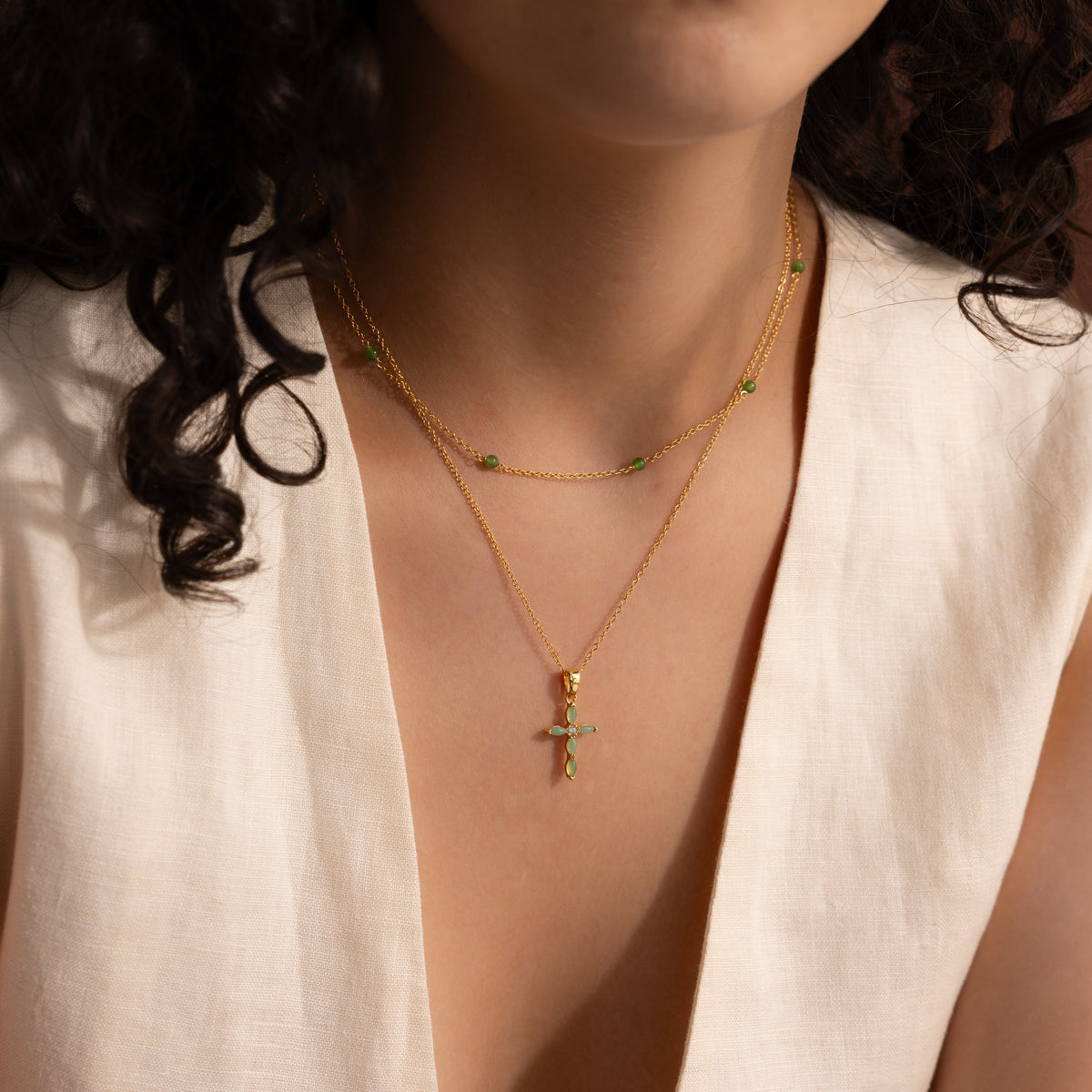 Marquise jade cross necklace