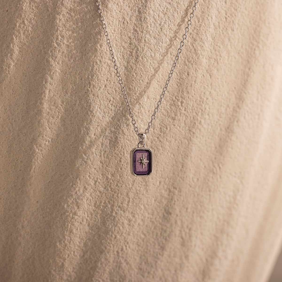 North star birthstone necklace — Silver, amethyst / february