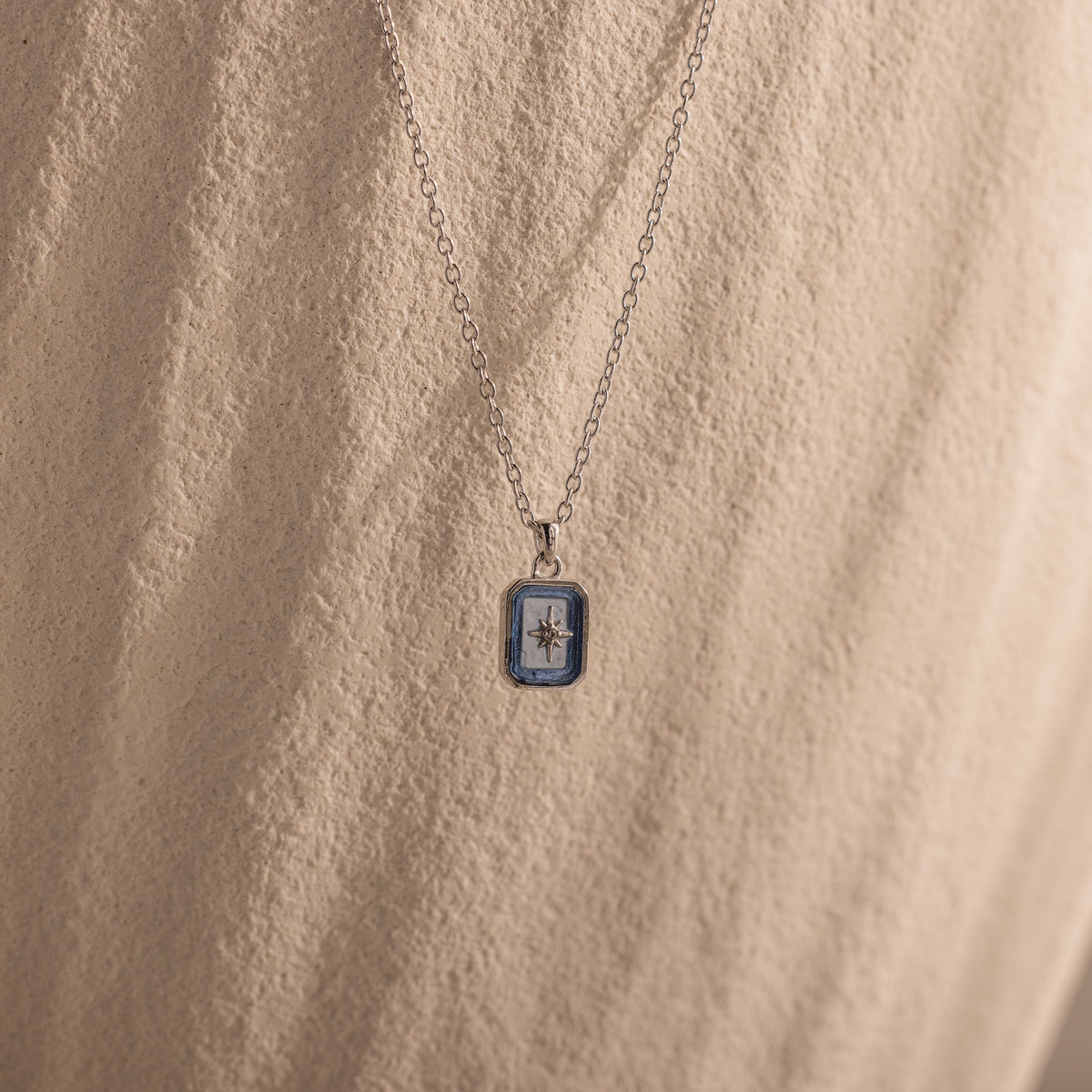 North star birthstone necklace — Silver, aquamarine / march