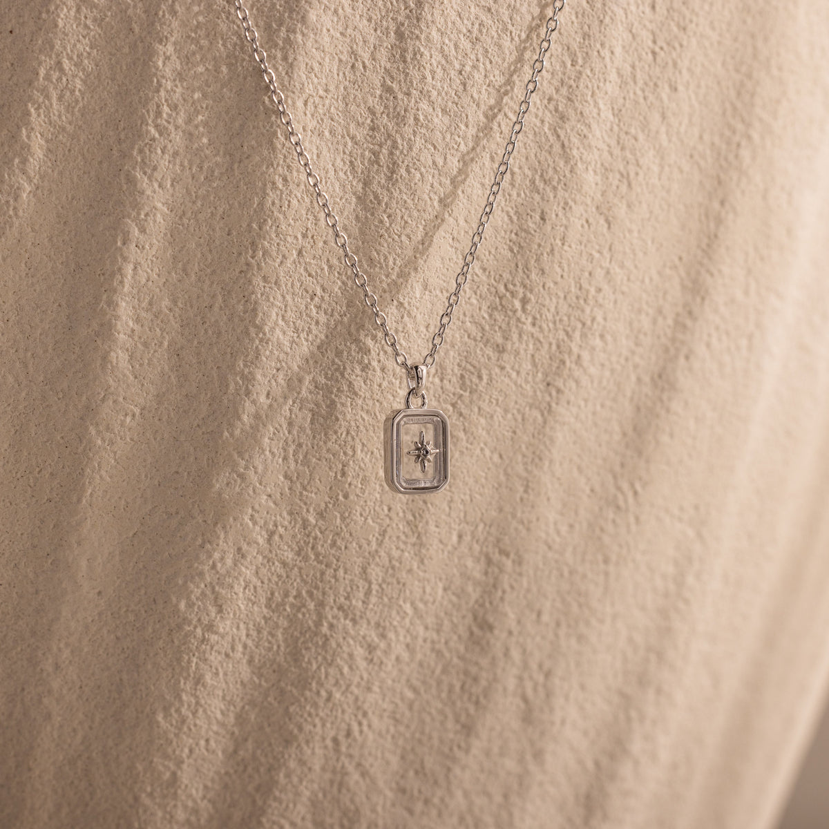 North star birthstone necklace — Silver, diamond / april
