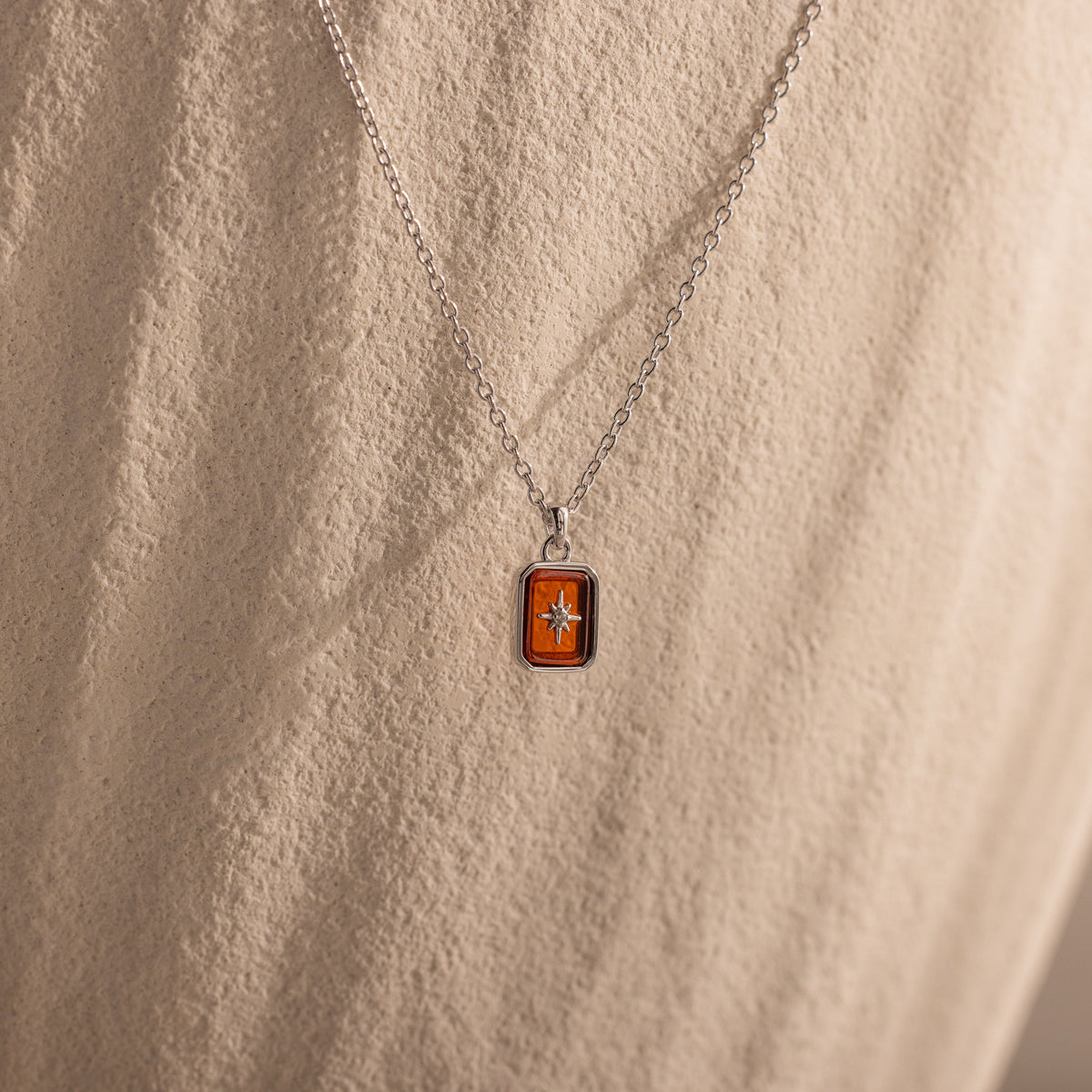 North star birthstone necklace — Silver, garnet / january