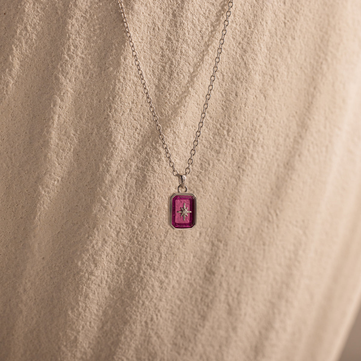 North star birthstone necklace — Silver, ruby / july