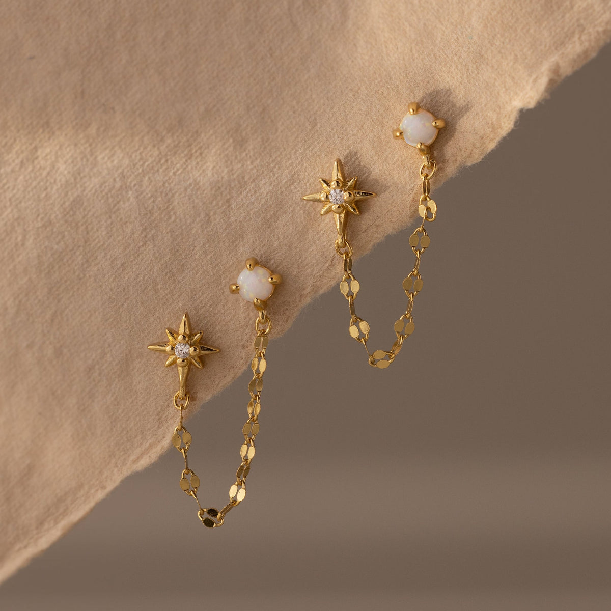 Opal & star duo chain studs
