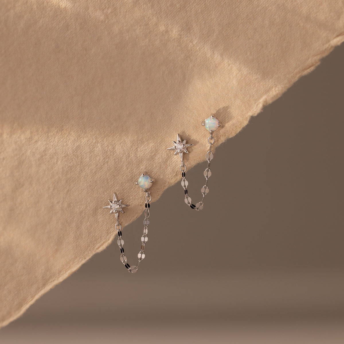 Opal & star duo chain studs