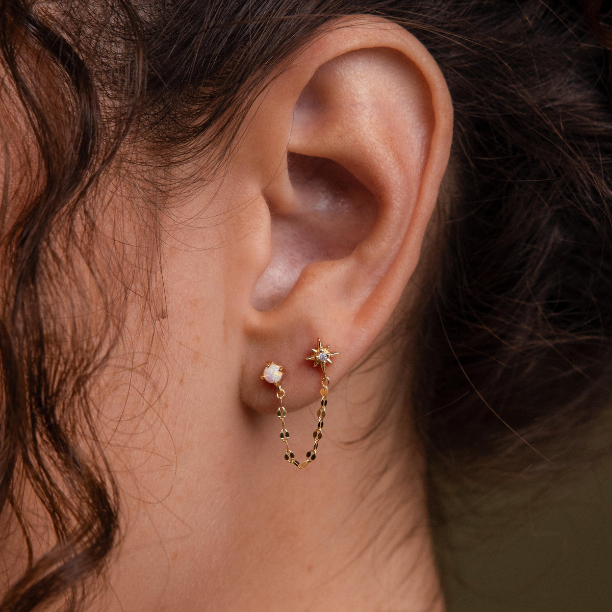 Opal & star duo chain studs